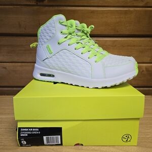 Zumba Air Boss High Top Sneakers White With Green Trim Embossing Women's Size 9